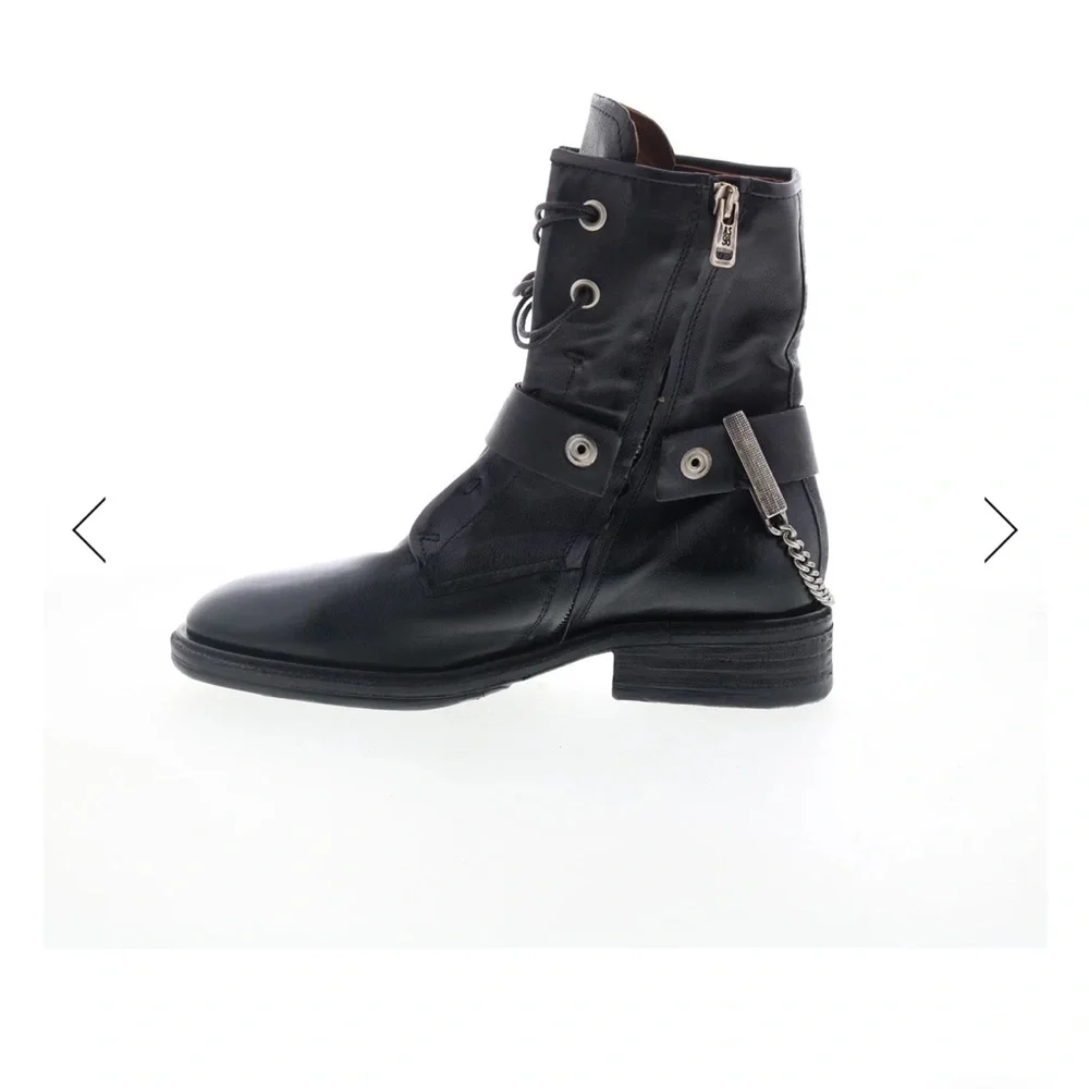 A.S.98 “Faust” Black Leather Combat Boots with Silver Accents - Picture 8 of 11